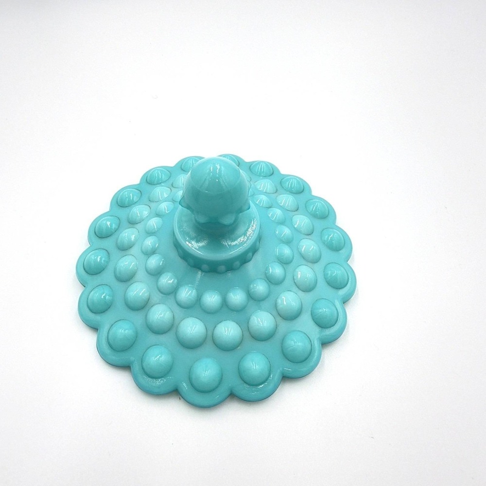 Vtg Fenton Aqua Turquoise Milk Glass Hobnail Footed Candy Dish Compote with Lid - Picture 5 of 7